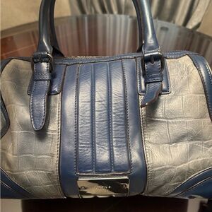 Blue and Gray Leather Handbag
